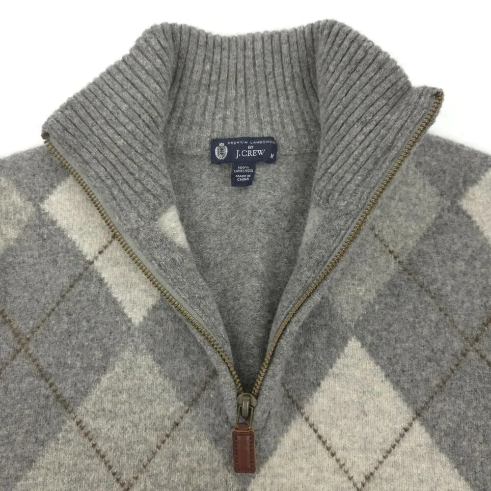 J CREW 100% Lambs Wool 1/4 Zip Sweater Argyle Old Money Preppy Quiet Luxury Golf